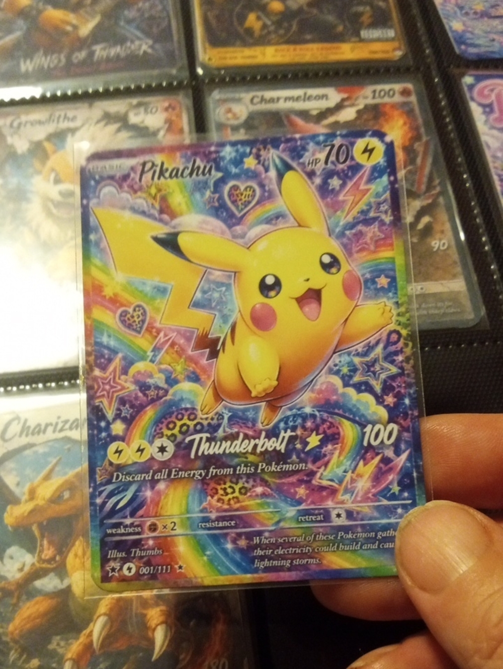 Pokemon Pikachu Rainbow Holo Card - Yellow